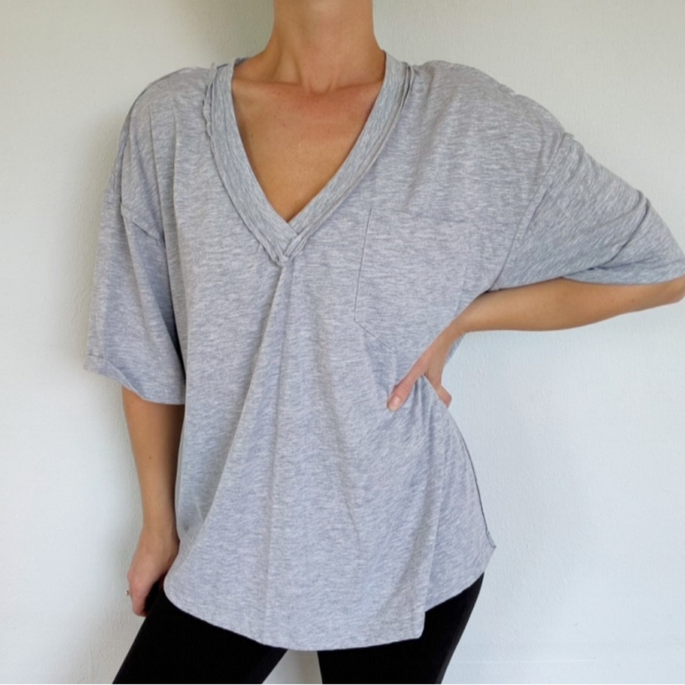 SHEIN gray inside out v-neck short sleeve oversized pocket tee size large